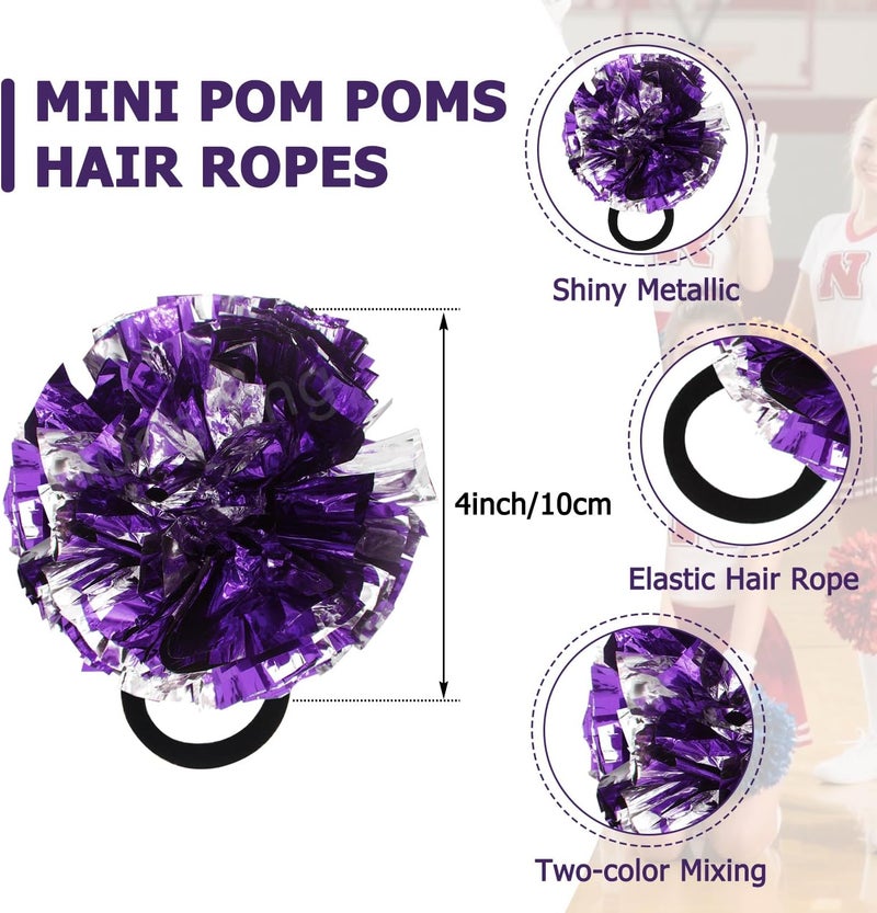 Hooshing 5PCS Cheerleading Pom Poms and Cheerleader Hair Ties with Poms for Sports Spirits Adults Basketball Football Birthday Performance - Image 3